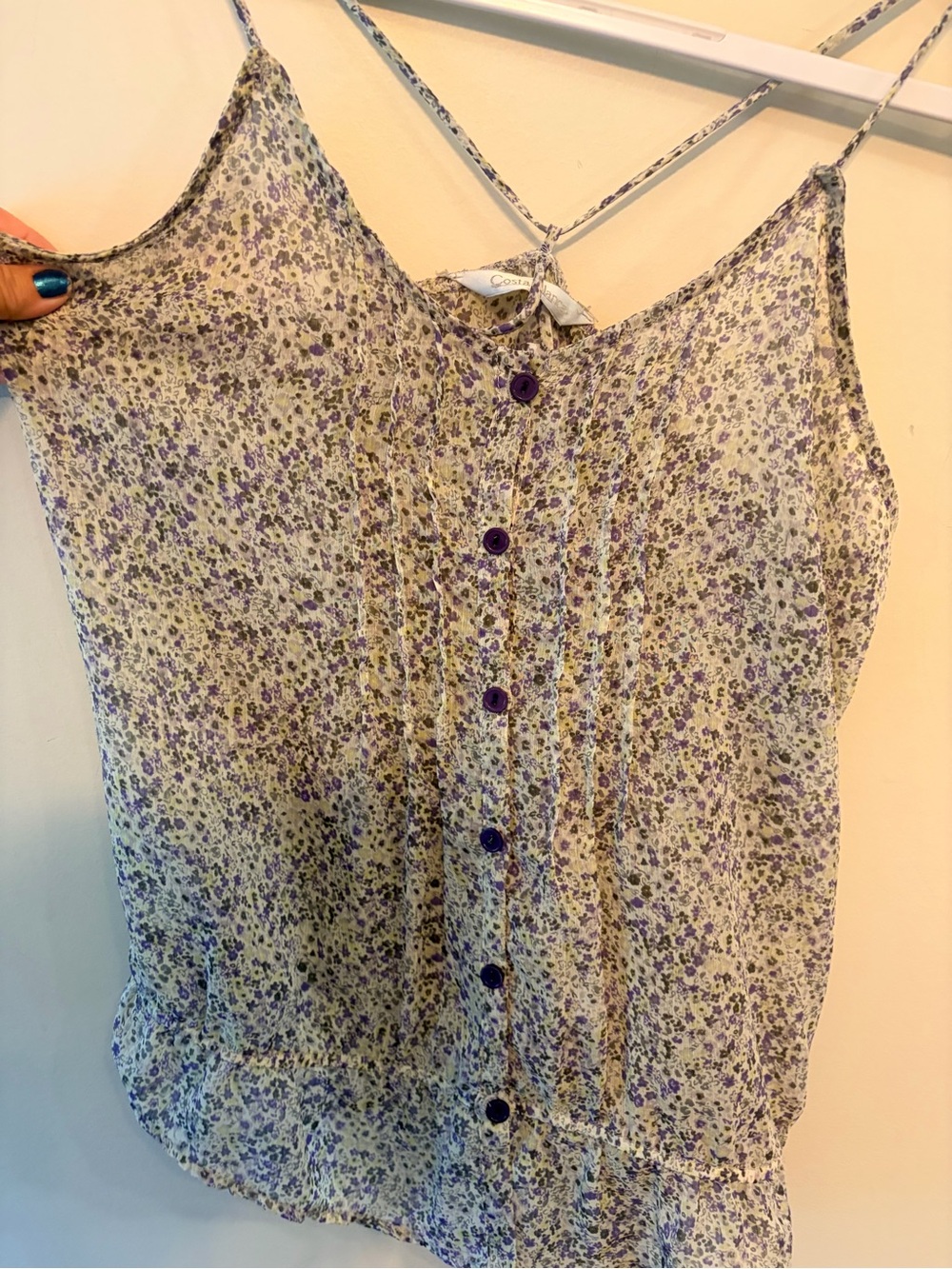 COSTA BLANCA Sheer Floral Chiffon Cami Top Boho Cottagecore Purple - Picture 5 of 7